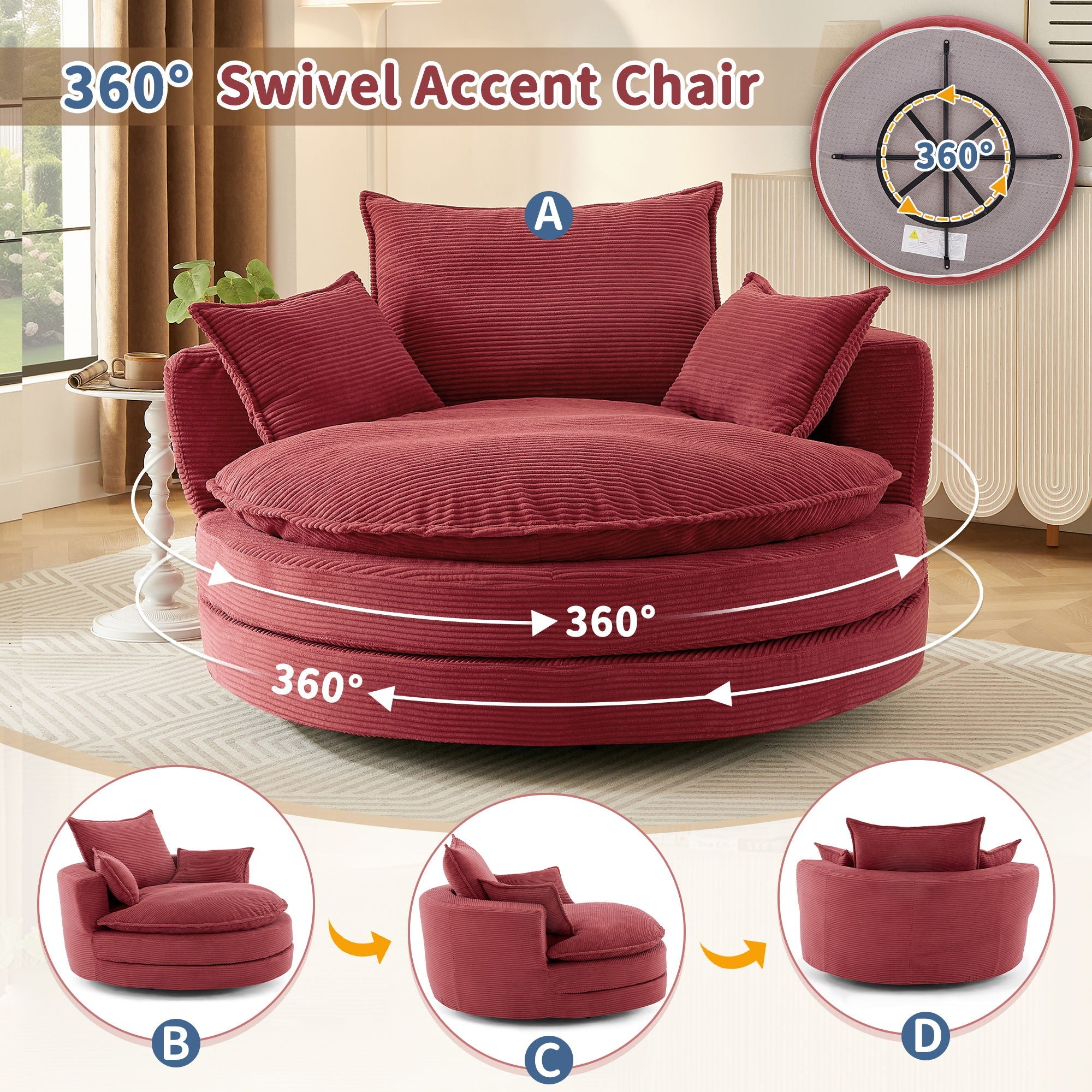 360° Swivel Accent Barrel Chair