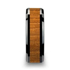SAGON Black Ceramic Ring with Polished Bevels and Teak Wood Inlay - 6mm - 10mm
