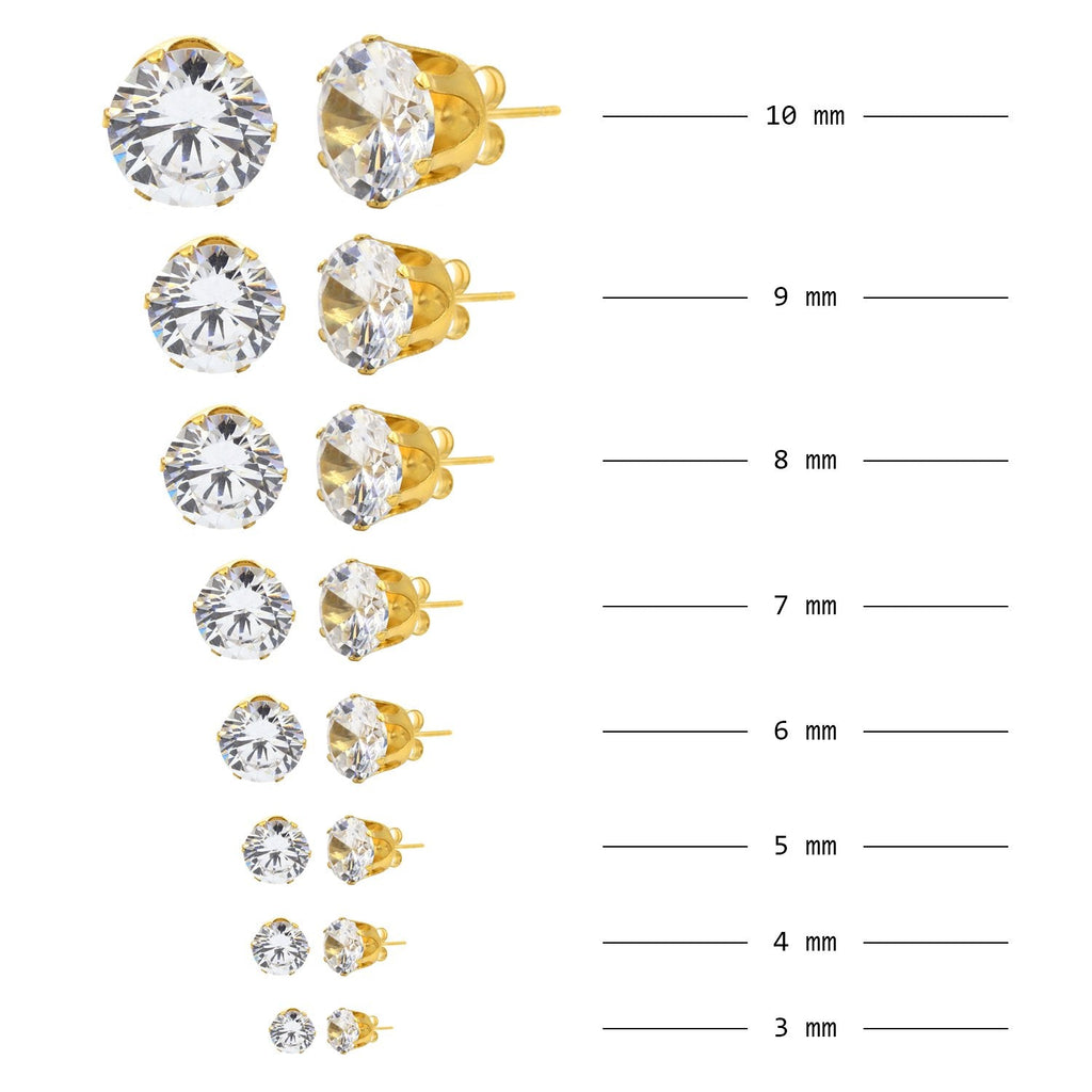 Cubic Zirconia Round 14K Gold Plated Stud Earrings Set Of 4 Stainless Steel Jewelry Men Women