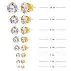 Cubic Zirconia Round 14K Gold Plated Stud Earrings Set Of 4 Stainless Steel Jewelry Men Women