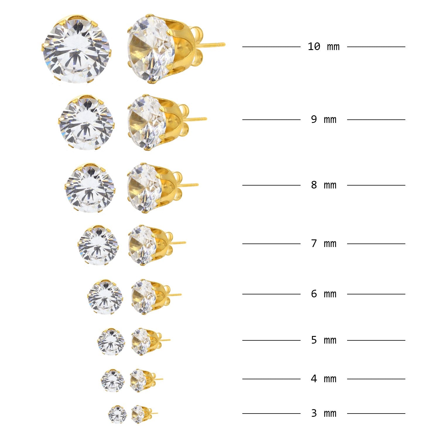 Cubic Zirconia Round 14K Gold Plated Stud Earrings Set Of 4 Stainless Steel Jewelry Men Women