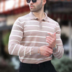 Striped Polo Sweater // Beige