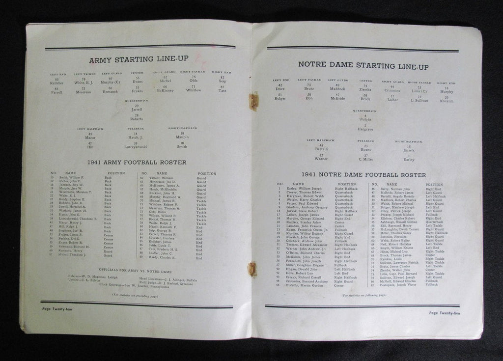 11/1/1941 Army vs. Notre Dame College Program 185837