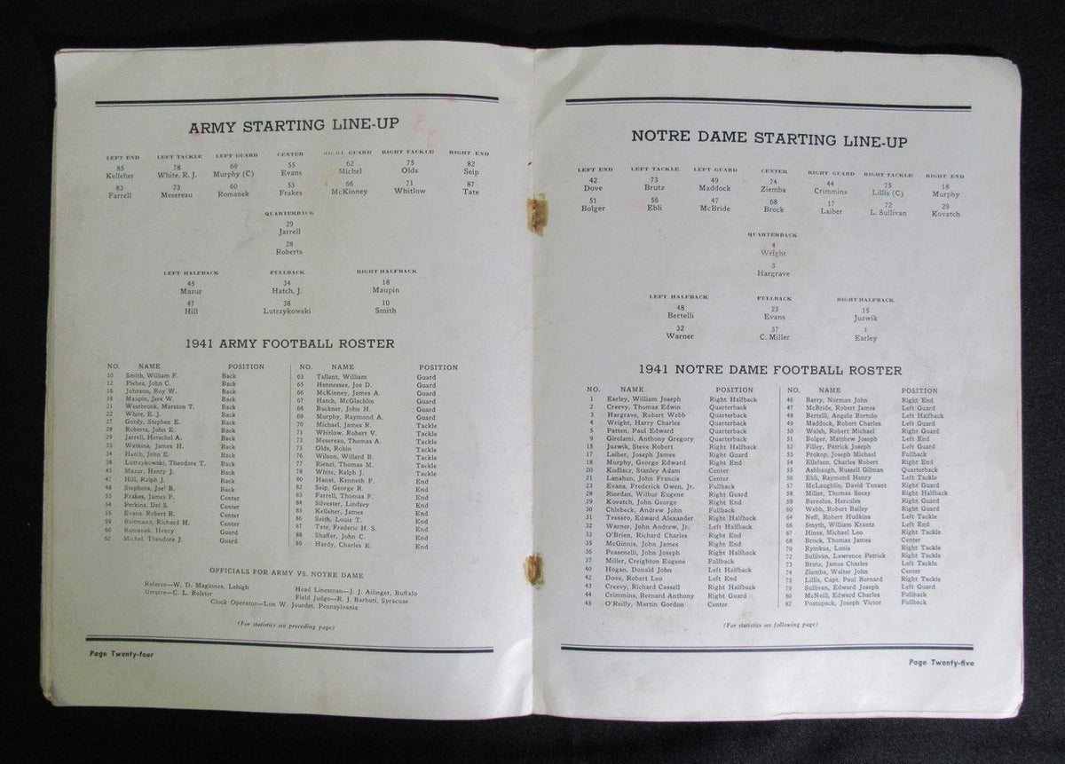 11/1/1941 Army vs. Notre Dame College Program 185837