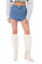 EDIKTED Triangle Denim Miniskirt in Blue  Size Large