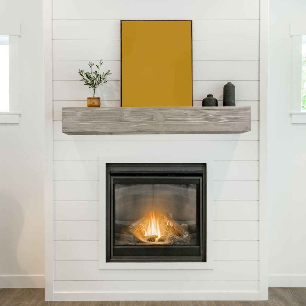 Rustic Wood Fireplace Mantel, Wall-Mounted & Floating Shelf