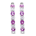 10K White Gold, Â½ Cttw Diamond, & Â½ Cttw Lab-Grown Blue Sapphire Leverback Hoop Earrings (H-I Color, I1-I2 Clarity)