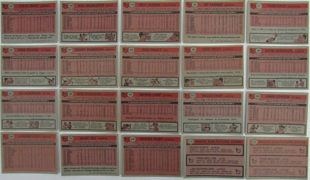 Lot of 20 Chicago White Sox Signed/Autographed 1981 TOPPS Trading Cards 165585