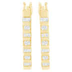 10K Yellow Gold Round and Baguette Cut Diamond Oblong Hinged Leverback Hoop Earrings (Â¼ Cttw, I-J Color, I2-I3 Clarity)