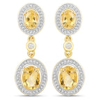18K Yellow Gold Plated 5.70 Carat Genuine Citrine and White Topaz .925 Sterling Silver Earrings