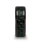 ATILUS Beveled Black Ceramic Wedding Band with Black & Green Carbon Fiber - 8mm