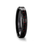 ANTONIUS Beveled Black Ceramic Ring with Black & Red Carbon Fiber - 4mm - 10mm