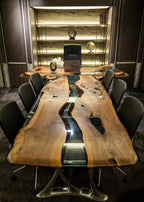 Luxury D-Shaped Walnut & Epoxy Executive Desk