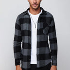 Slim Fit Flap Pocket Checkered Lumberjack Shirt // Black + Grey