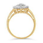 10K Yellow Gold 1/2 Cttw Round & Baguette Cut Diamond Pear Shaped Domed PavÃ© Cluster with Halo Cocktail Ring (J-K Color, I1-I2 Clarity) - Size 4-1/4