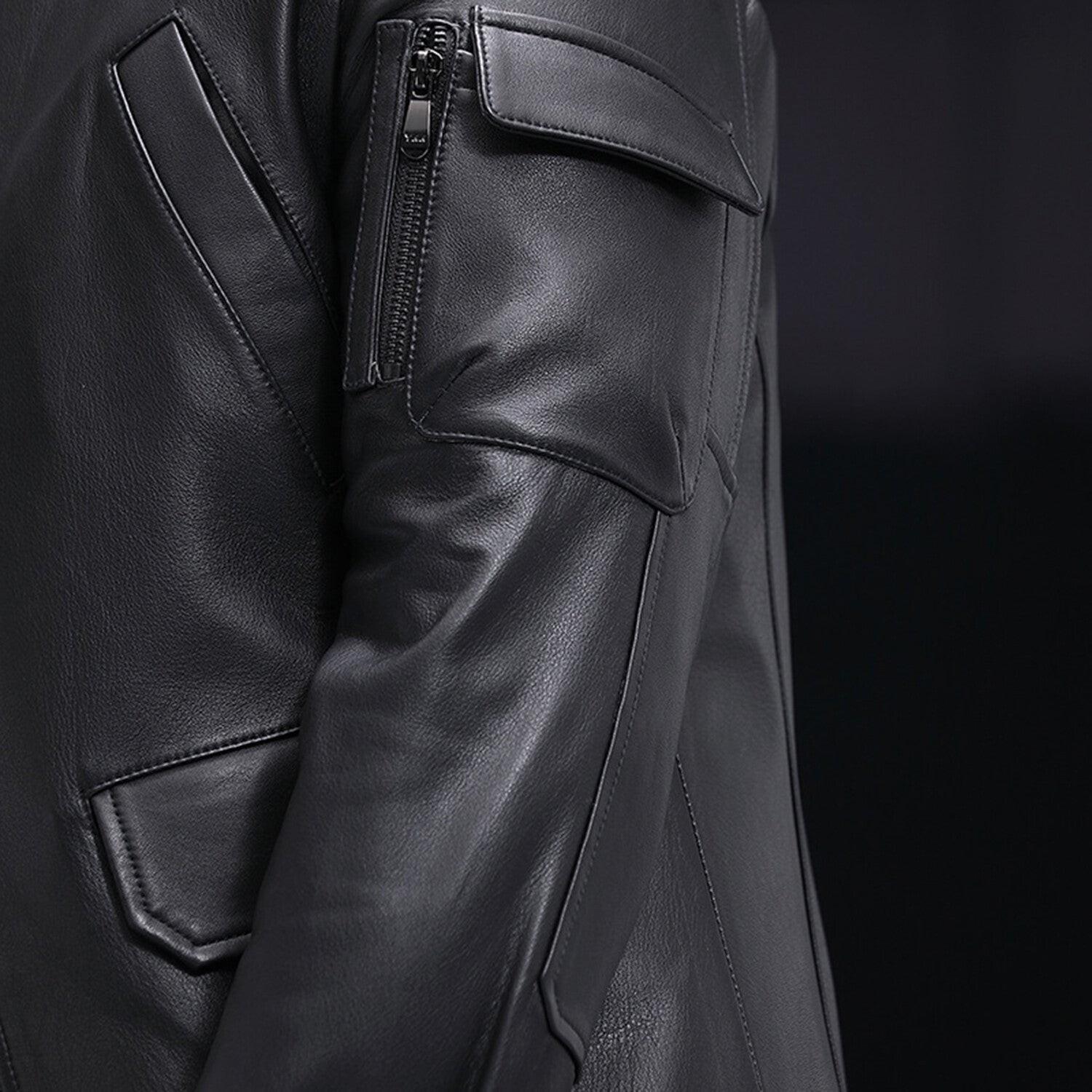Varsity Leather Jacket with Duckdown Lining // Black