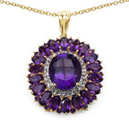 14K Yellow Gold Plated 8.55 Carat Genuine Amethyst & White Topaz .925 Sterling Silver Pendant