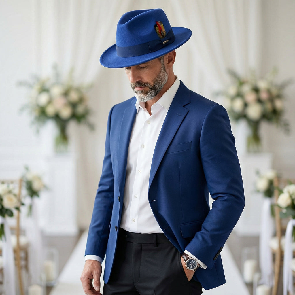 Royal Blue Crushable Wool Felt Fedora Hat for Men – 100% Australian Wool