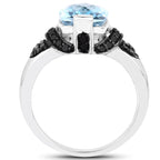 3.81 Carat Genuine Baby Swiss Blue Topaz, Black Diamond and White Diamond .925 Sterling Silver Ring
