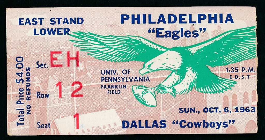 October 6, 1963 Ticket Stub Philadelphia Eagles vs. Dallas Cowboys 188434