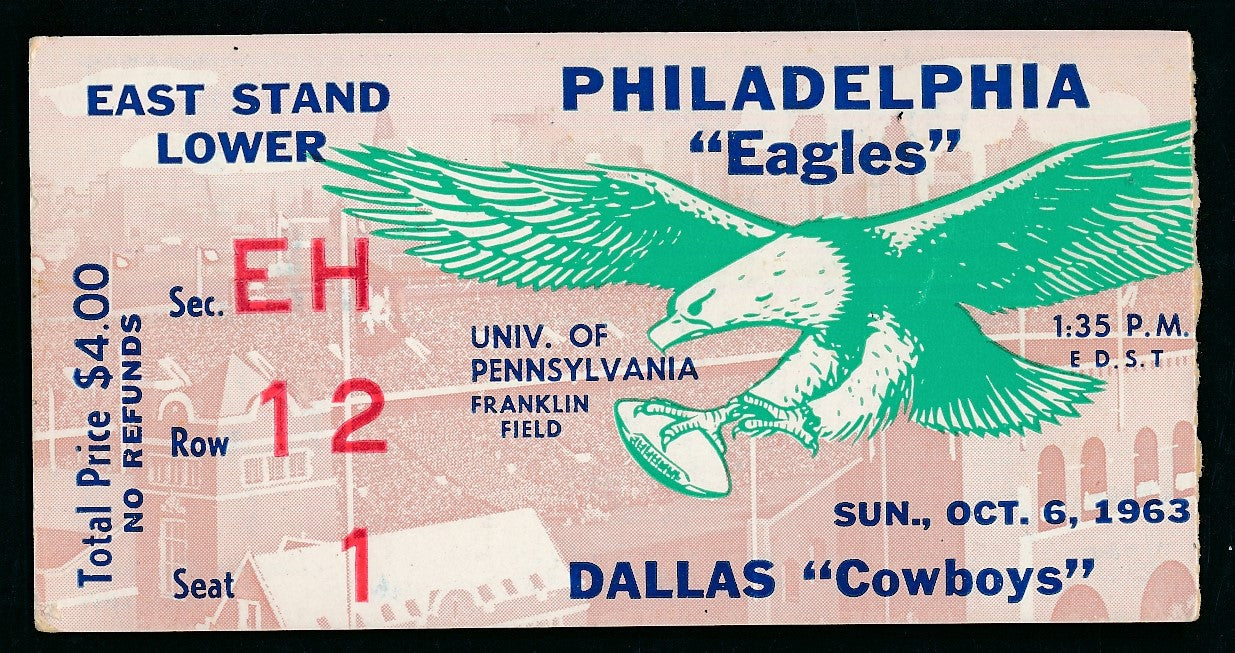 October 6, 1963 Ticket Stub Philadelphia Eagles vs. Dallas Cowboys 188434