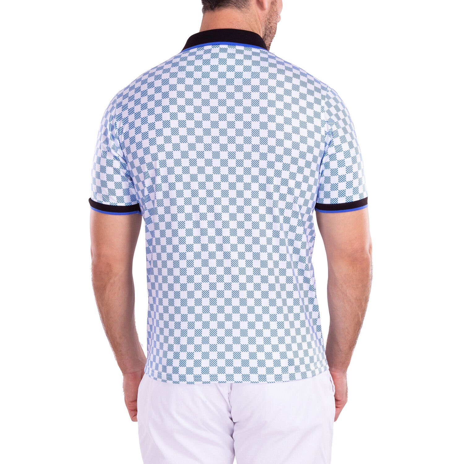 Contrast Checkered Pattern Short Sleeve Polo Shirt // White