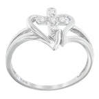 10K White Gold Diamond-Accented Cross & Open Heart Promise Fashion Ring (H-I Color, I1-I2 Clarity) - Size 7