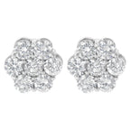 Sterling Silver 2 cttw Floral Composite 7 Stone Diamond Stud Earring (I-J, I1-I2)