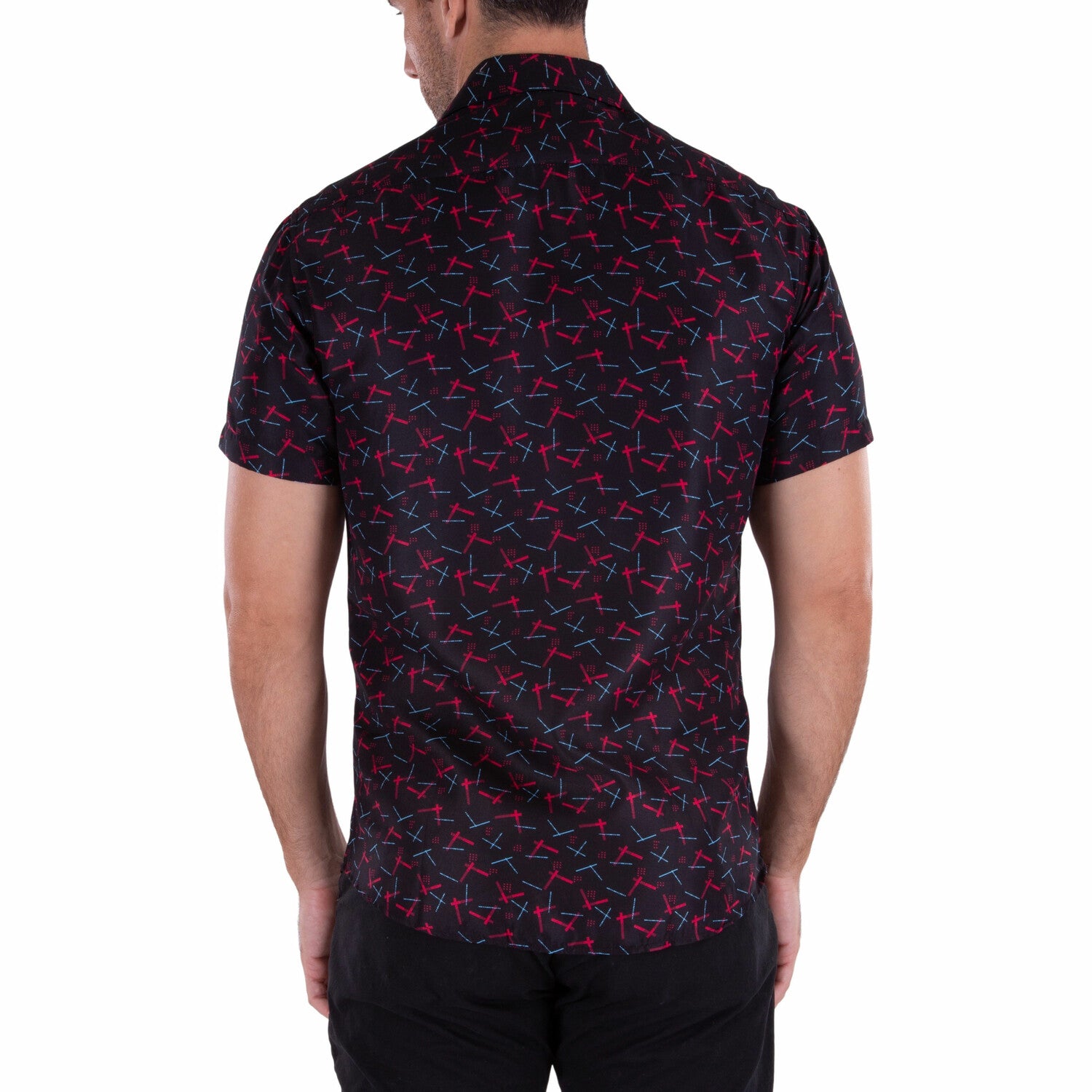 Patterned Short Sleeve Button Up Shirt // Black