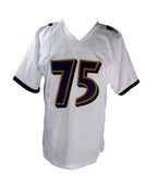 Jonathan Ogden HOF Autographed/Inscr White Custom Football Jersey Ravens JSA