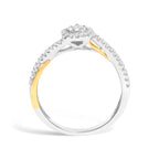 14K Yellow Gold Plated .925 Sterling Silver 1/4 Cttw Diamond Bypass and Halo Promise Ring (I-J Color, I3 Clarity) - Ring Size 7