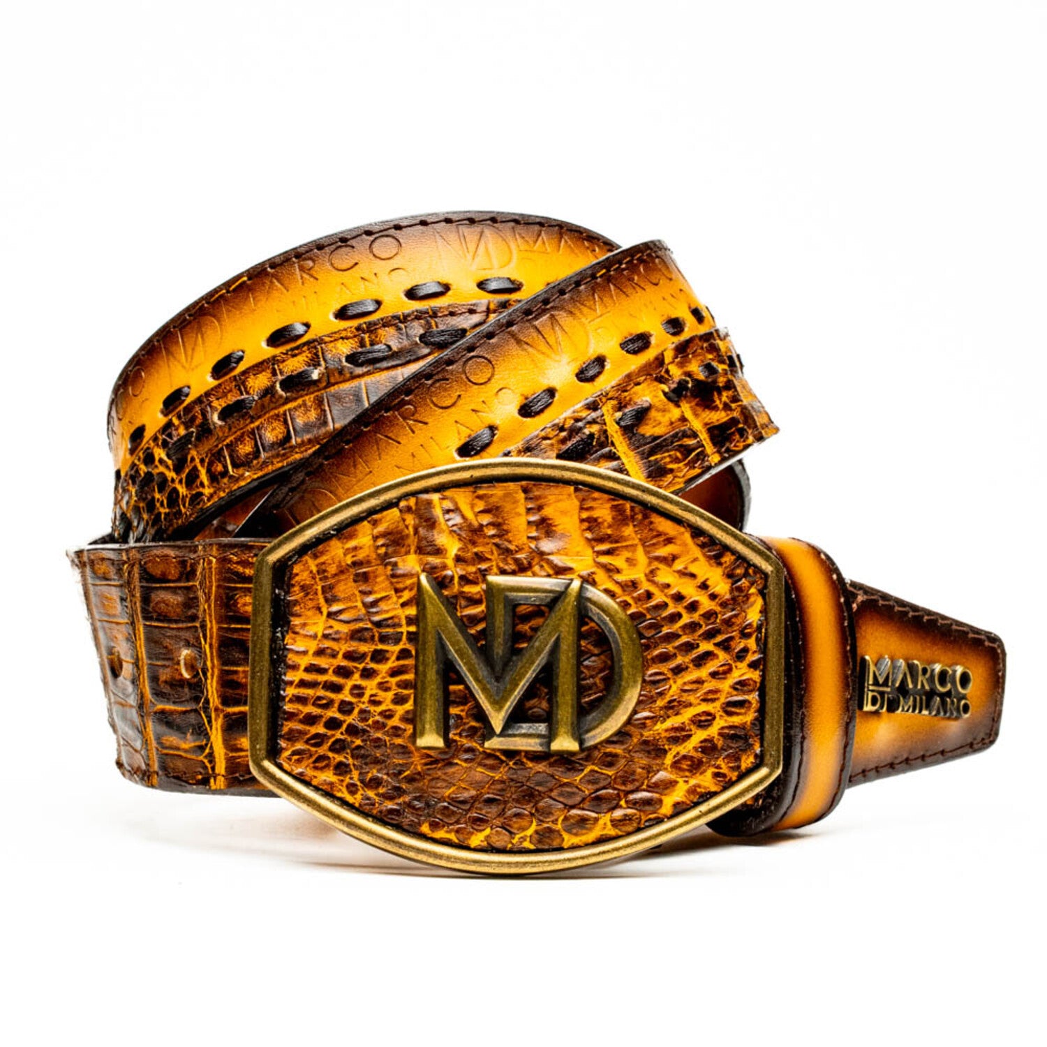 Montana // Caiman & Calf Leather Belt // Mustard Brown