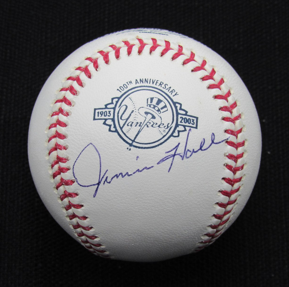 Jimmie Hall Signed/Auto Yankees 100th OML Baseball JSA 186642