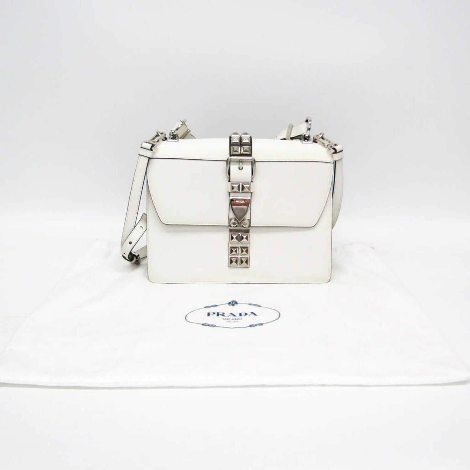 Prada // Leather Electra Studded Handbag // White // Pre-Owned