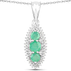 3.52 Carat Genuine Zambian Emerald and White Topaz .925 Sterling Silver 3 Piece Jewelry Set (Ring, Earrings, and Pendant w/ Chain)