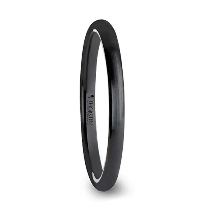 AUTUMN Black Domed Brush-Finished Ceramic Wedding Ring for Ladies – 2 mm