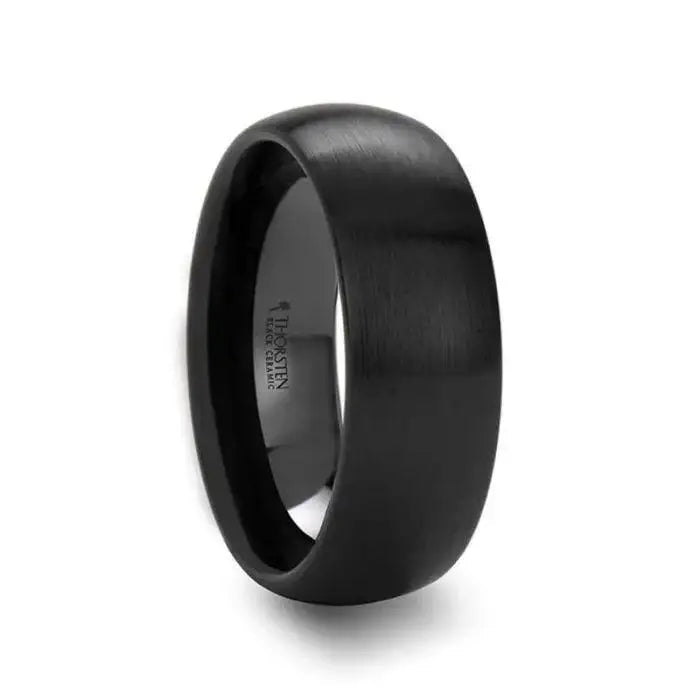 AUTUMN Black Domed Brush-Finished Ceramic Wedding Ring for Ladies – 2 mm