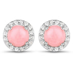 1.36 Carat Genuine Pink Opal and White Topaz .925 Sterling Silver Earrings