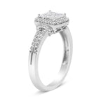 .925 Sterling Silver 1/4 Cttw Princess-cut Diamond Composite Ring with Beaded Halo (H-I Color, SI1-SI2 Clarity) - Size 7