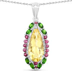 "6.19 Carat Genuine Citrine, Chrome Diopside and Rhodolite Garnet .925 Sterling Silver Pendant