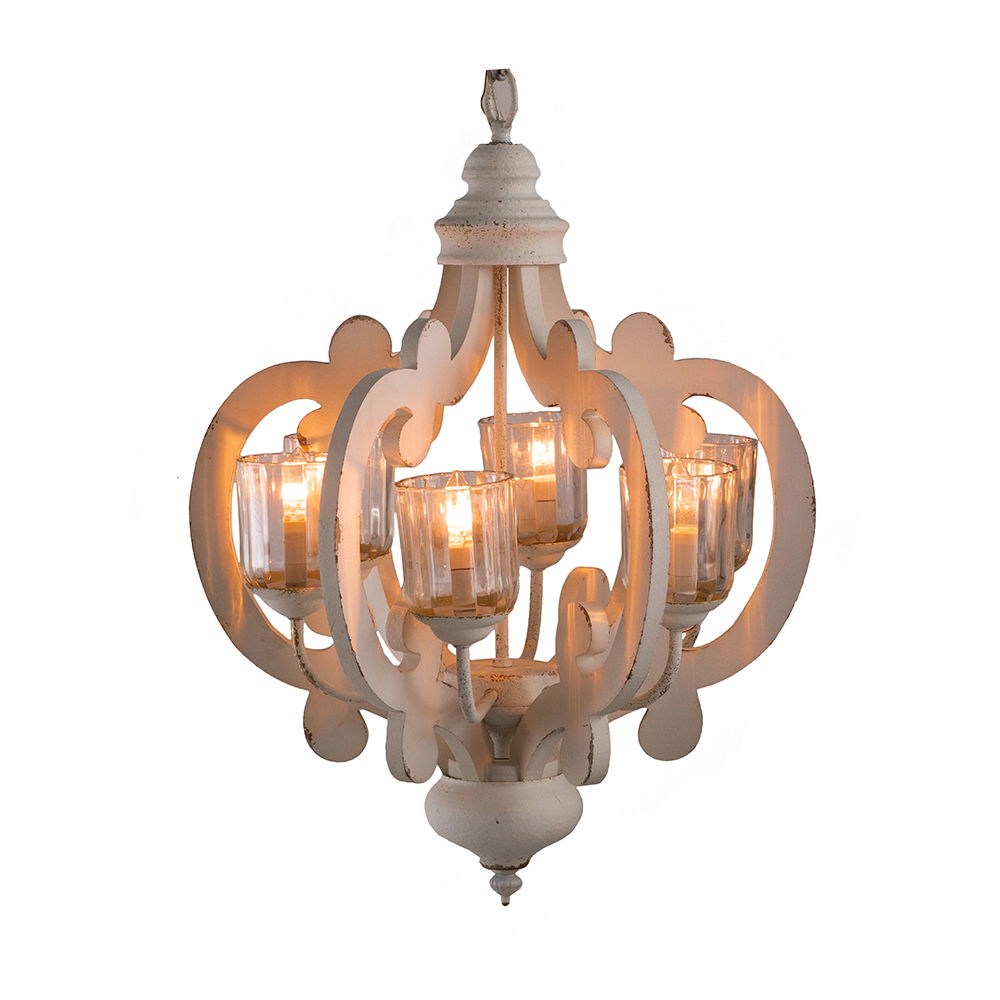 Farmhouse Chandelier, 6 Light Wood Chandelier Living Room Entryway