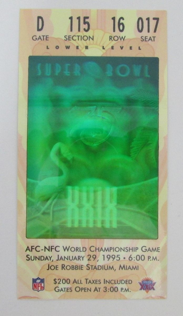 Super Bowl XXIX San Francisco 49ers Vs. San Diego Chargers Ticket Stub 128024