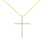 10K Yellow Gold Plated .925 Sterling Silver 3.0 Cttw Prong-Set Round Brilliant Cut Diamond Cross 18" Pendant Necklace (J-K Color, I1-I2 Clarity)