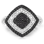 0.56 Carat Genuine White Diamond and Black Diamond .925 Sterling Silver Ring