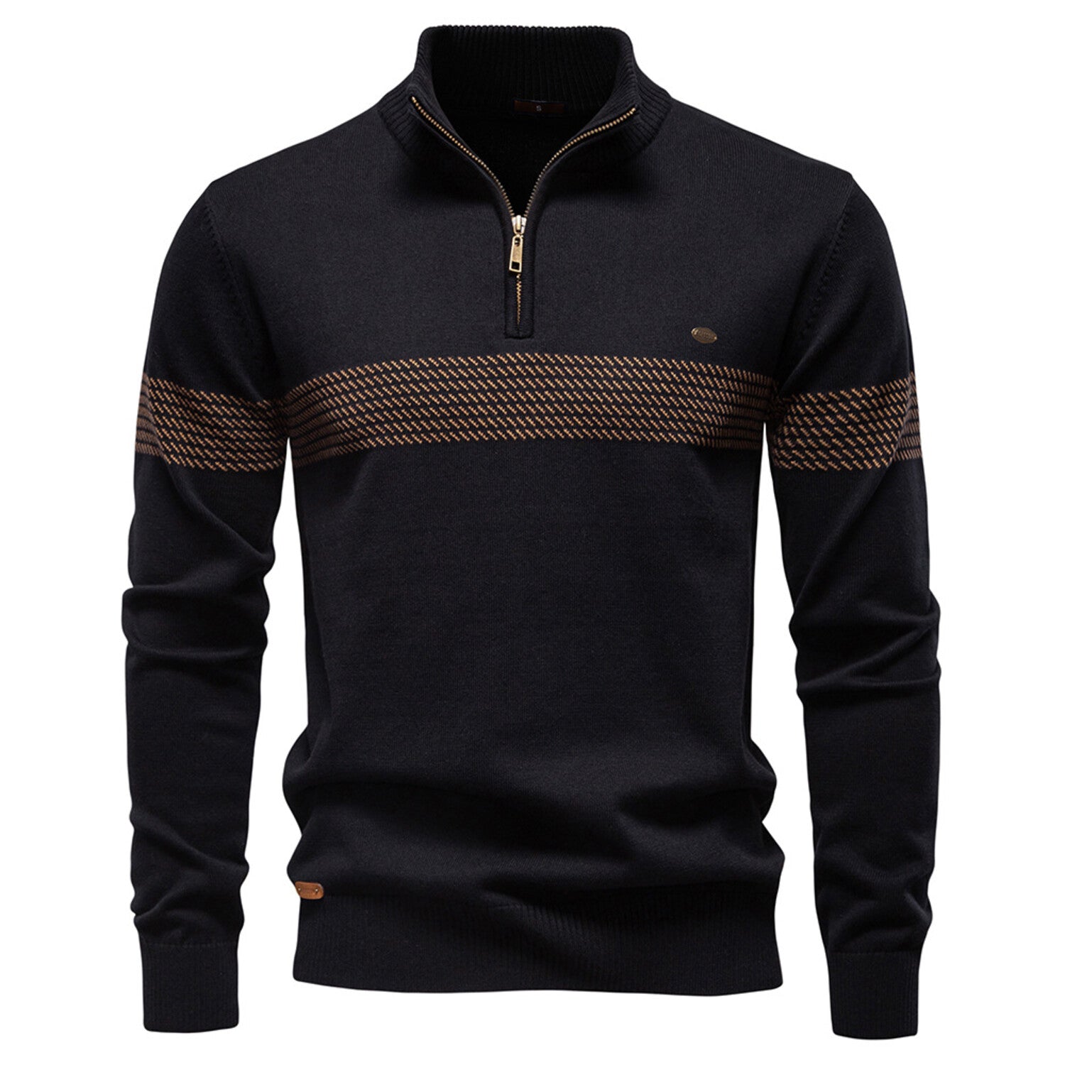 Quarter Zip Striped Sweater // Black