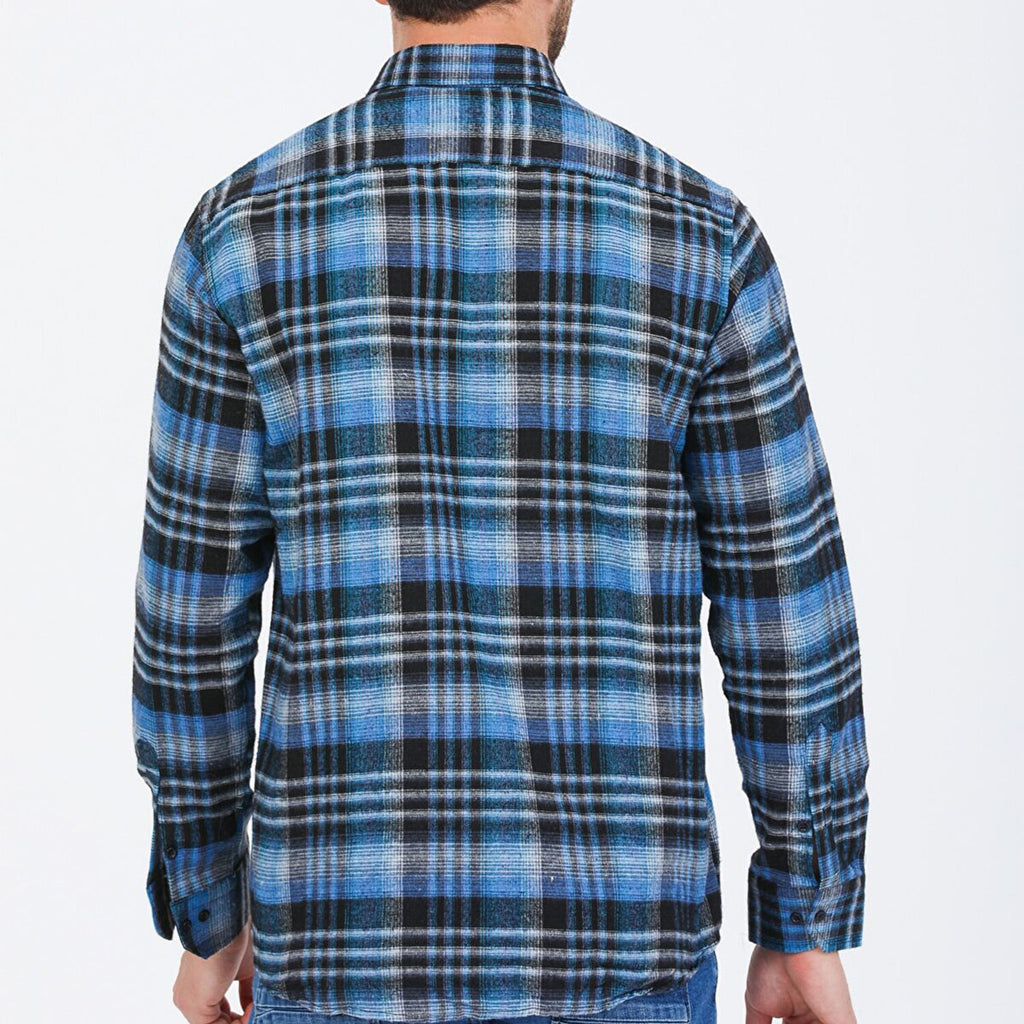 Sean Long Sleeve Checked Pocket Shirt // Blue