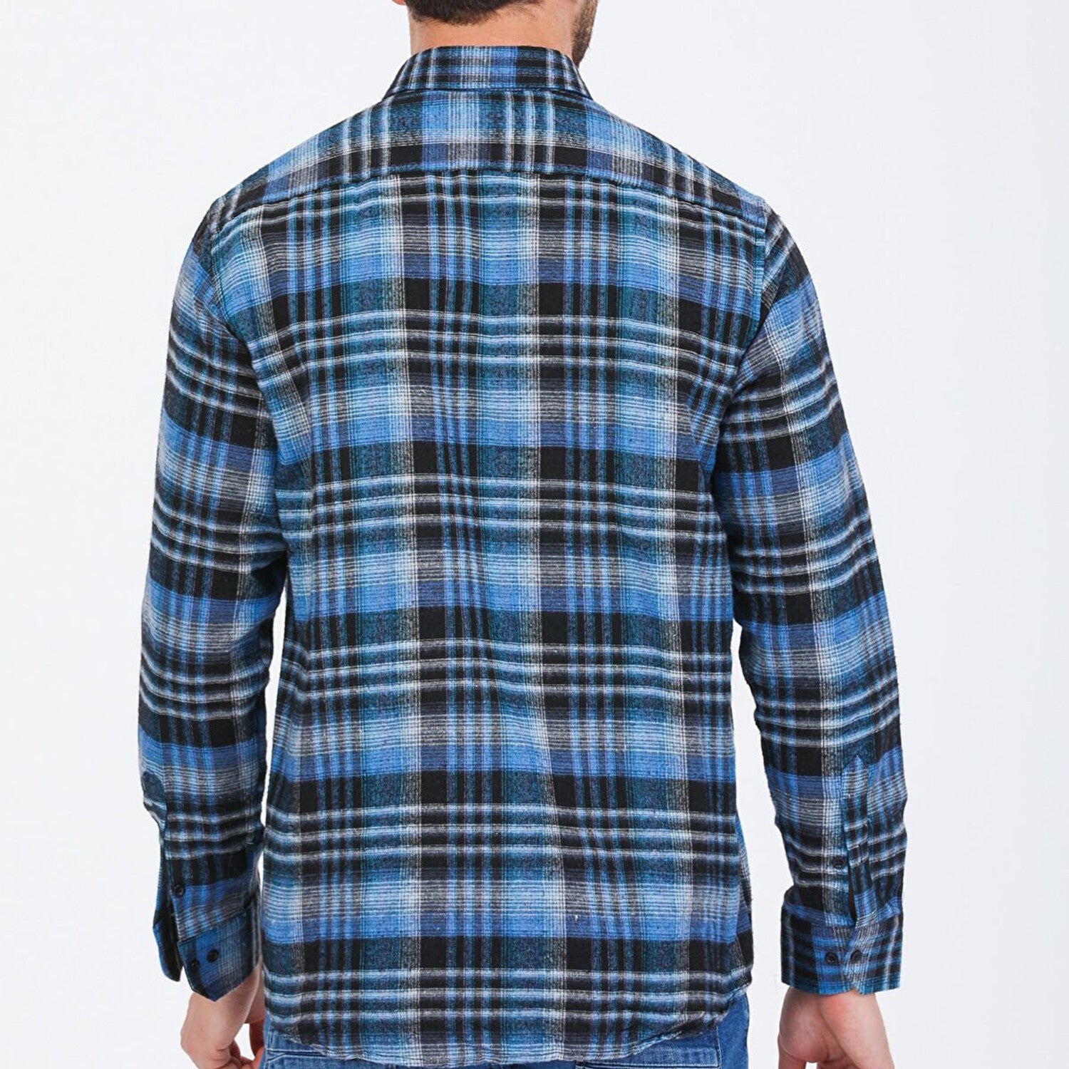 Sean Long Sleeve Checked Pocket Shirt // Blue