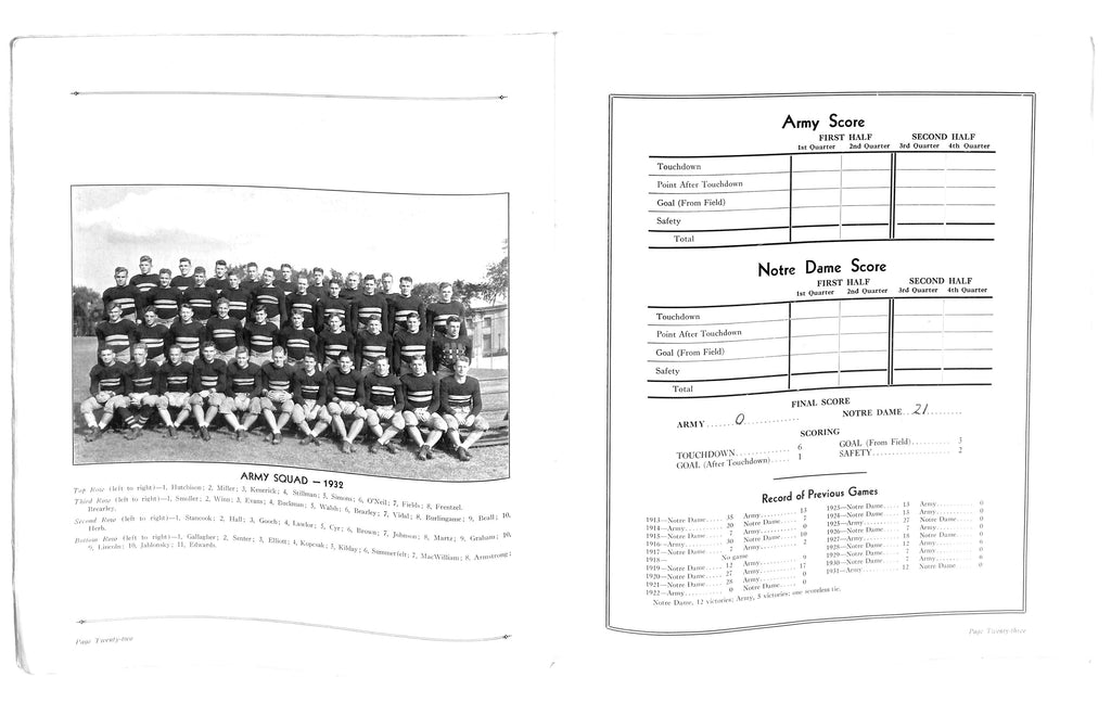 11/26/1932 Army vs. Notre Dame College Program 185775