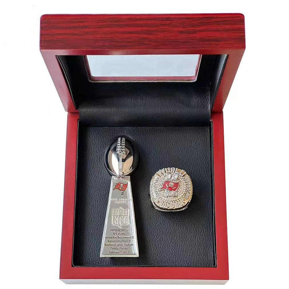 Tampa Bay Buccaneers Championship Ring & Trophy Set – 2003 & 2021 Collectible with Display Box