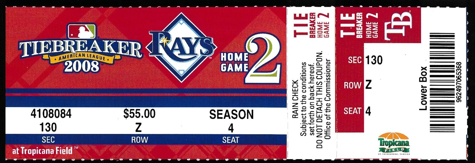 2008 ALDS Game 2 Tiebreaker Full Ticket Phantom Game Never Played 181065